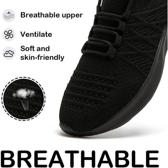 Womens Running Shoes Walking Tennis Sneakers Slip on Gym Workout Black Mesh - Picture 2 of 6
